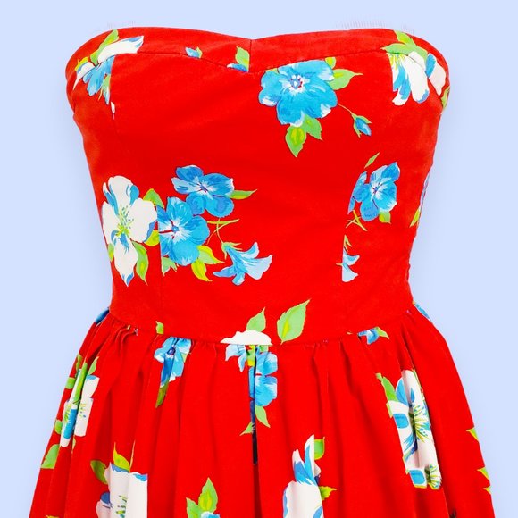 Strapless Red Floral Hollister Dress S - Picture 2 of 9